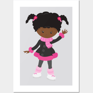 African American Girl, Ice Skating Girl, Cute Girl Posters and Art